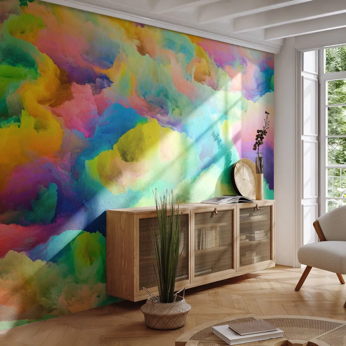 Fototapete Premium Canvas - Regenbogen unten - Abstraktion, Stück, Pastellfarben - 200x140 cm
