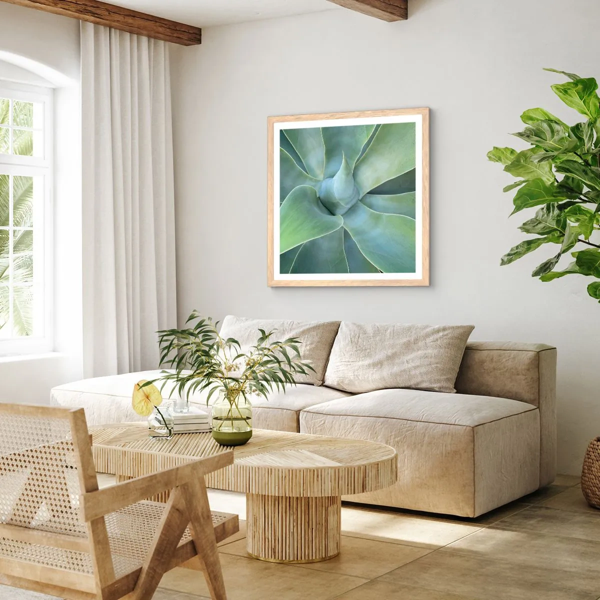 Poster in einem Rahmen aus heller Eiche - Geburt des Grüns - 60x60 cm