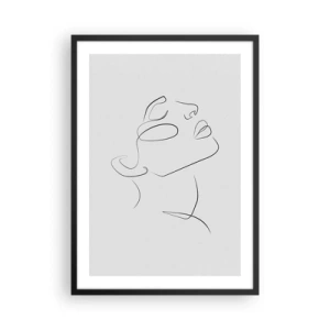 Poster in einem schwarzem Rahmen - Minimalistisches Frauenporträt im Line-Art-Stil - 50x70cm - Die Drehungen und Wendungen der Träume - Moderne Wanddekoration für Wohnzimmer und Schlafzimmer ARTTOR
