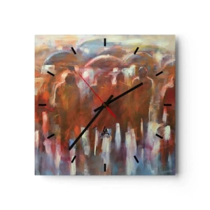 Wanduhr - Glasuhr - Eine Menschenmenge mit Regenschirmen in einer regnerischen, künstlerischen Umgebung - 30x30cm - Auch bei Regen und Nebel - Moderne Wanddekoration für Wohnzimmer und Schlafzimmer ARTTOR