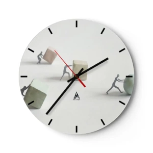 Wanduhr - Glasuhr - Figuren, die Würfel und einen Ball schieben, symbolisieren Anstrengung - 30x30cm - Pures Leben - Moderne Wanddekoration für Wohnzimmer, Küche und Schlafzimmer ARTTOR