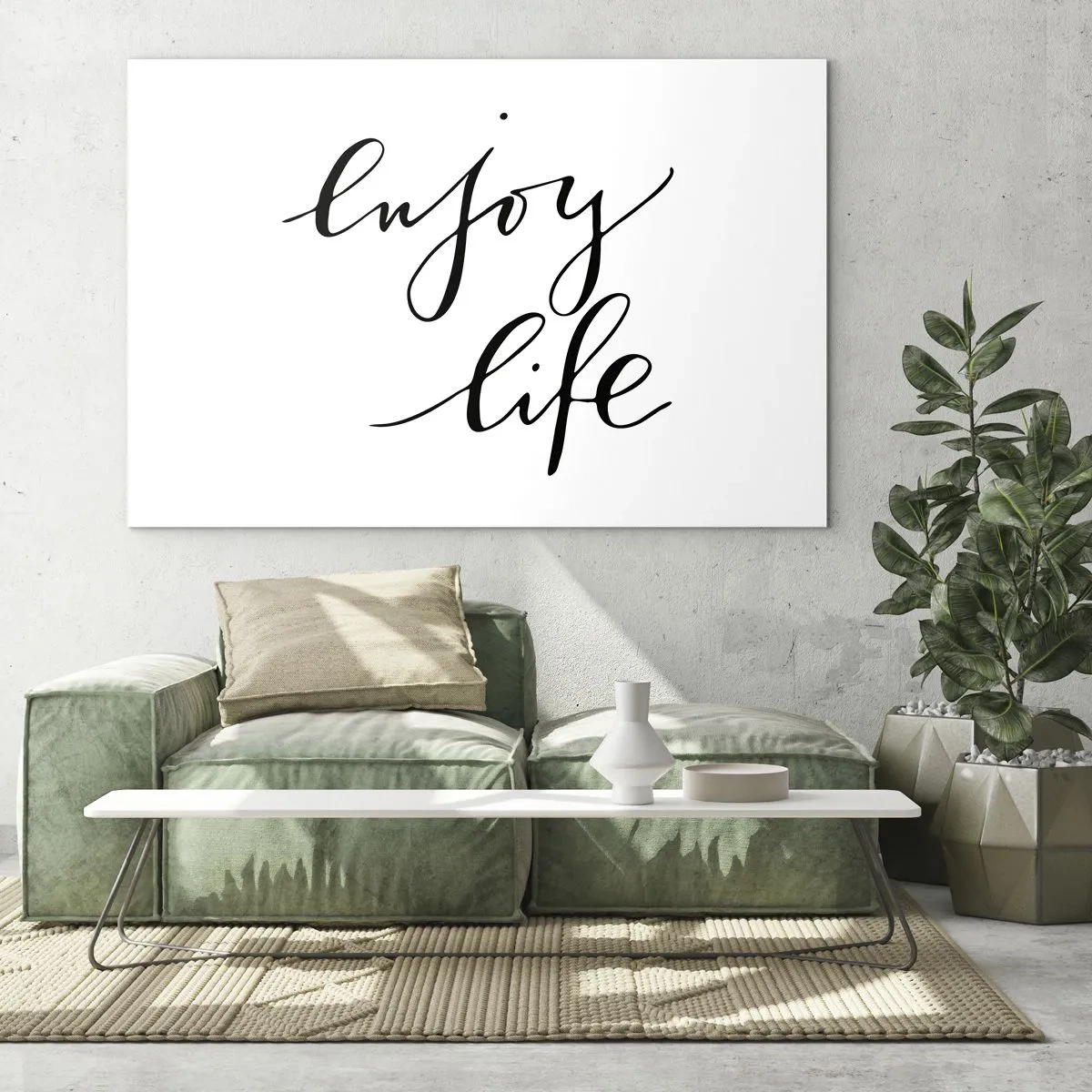 Glasbild - Bild auf glas - Minimalistische Aufschrift „Enjoy life“ in Schwarz auf weißem Hintergrund - 70x50cm - Nichts hinzufügen… - Moderne Wanddekoration für Wohnzimmer und Schlafzimmer ARTTOR