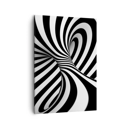 Bild auf Leinwand - Leinwandbild - Abstrakter Tunnel mit schwarz-weißen Spiralstreifen - 50x70cm - Komposition: Tanzraum - Moderne Wanddekoration für Wohnzimmer und Schlafzimmer ARTTOR