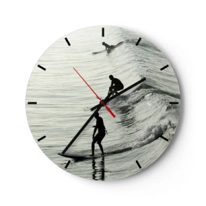 Wanduhr - Glasuhr - Surfer reiten auf Morgenwellen auf ruhigem Meer - 30x30cm - Gegen die Welle - Moderne Wanddekoration für Wohnzimmer, Küche und Schlafzimmer ARTTOR