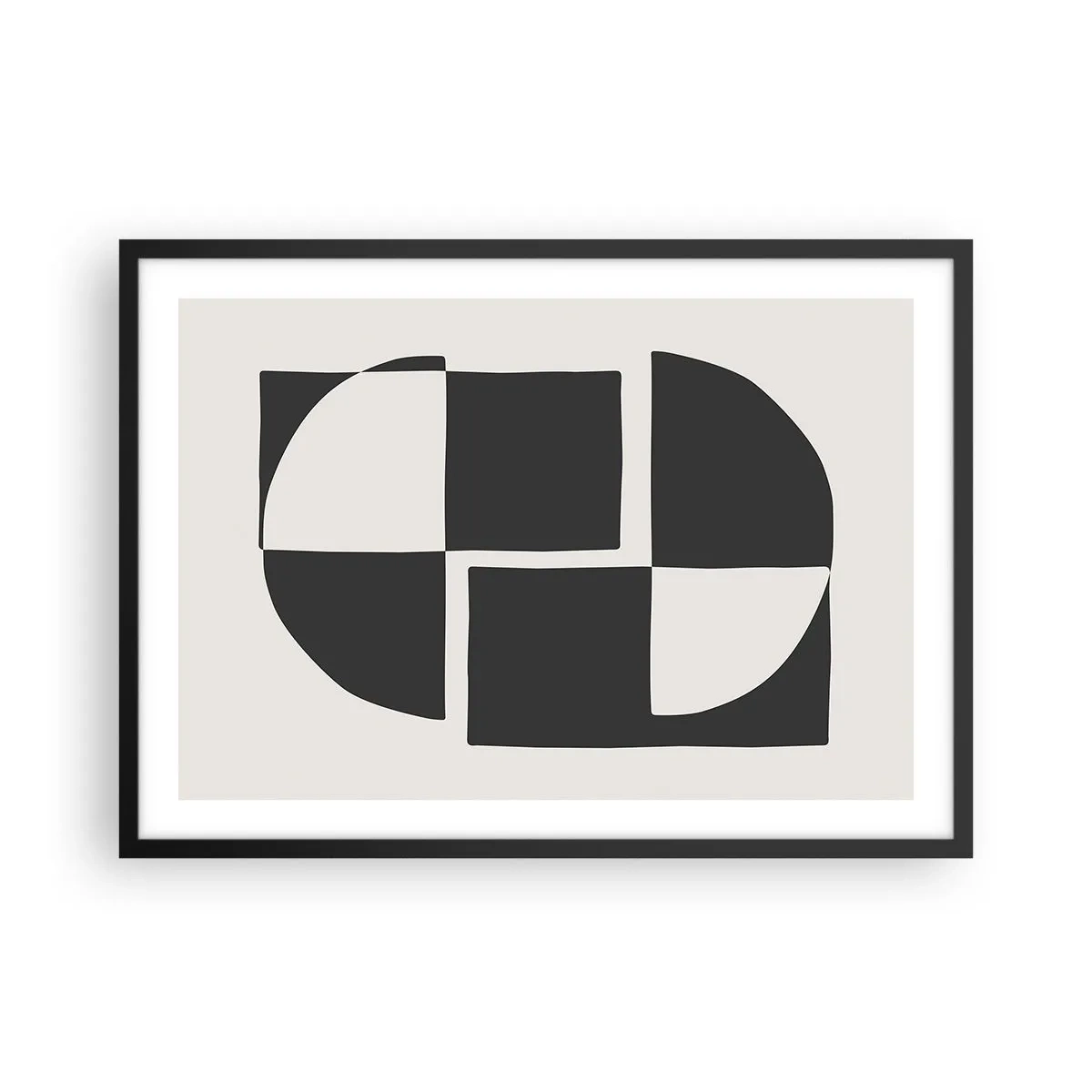 Poster in einem schwarzem Rahmen - Abstrakte geometrische Formen in Schwarz und Weiß - 70x50cm - Antithese - Synthese - Moderne Wanddekoration für Wohnzimmer und Schlafzimmer ARTTOR