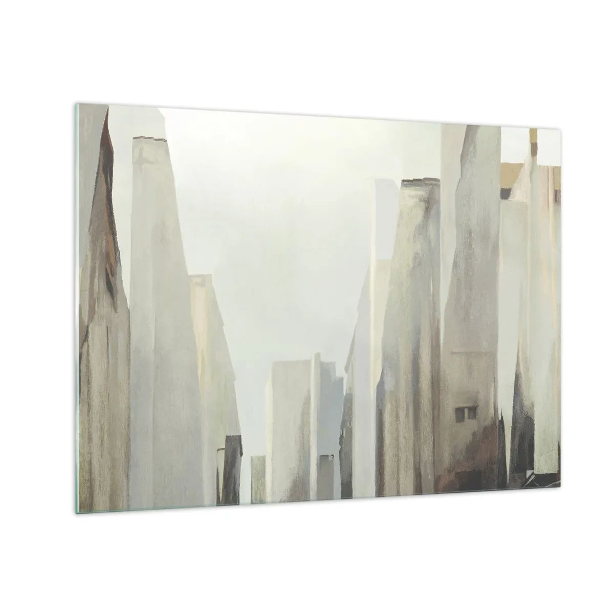 Glasbild - Bild auf glas - Eine abstrakte Vision von städtischen Gebäuden in einer gedämpften Farbpalette - 70x50cm - Traum von der Stadt - Moderne Wanddekoration für Wohnzimmer und Schlafzimmer ARTTOR