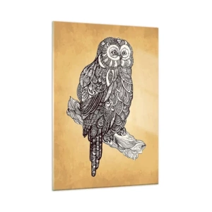 Glasbild - Bild auf glas - Ornamentale Eule auf Sepia-Hintergrund - 50x70cm - Kunstvolle Ornamente der Weisheit - Moderne Wanddekoration für Wohnzimmer und Schlafzimmer ARTTOR