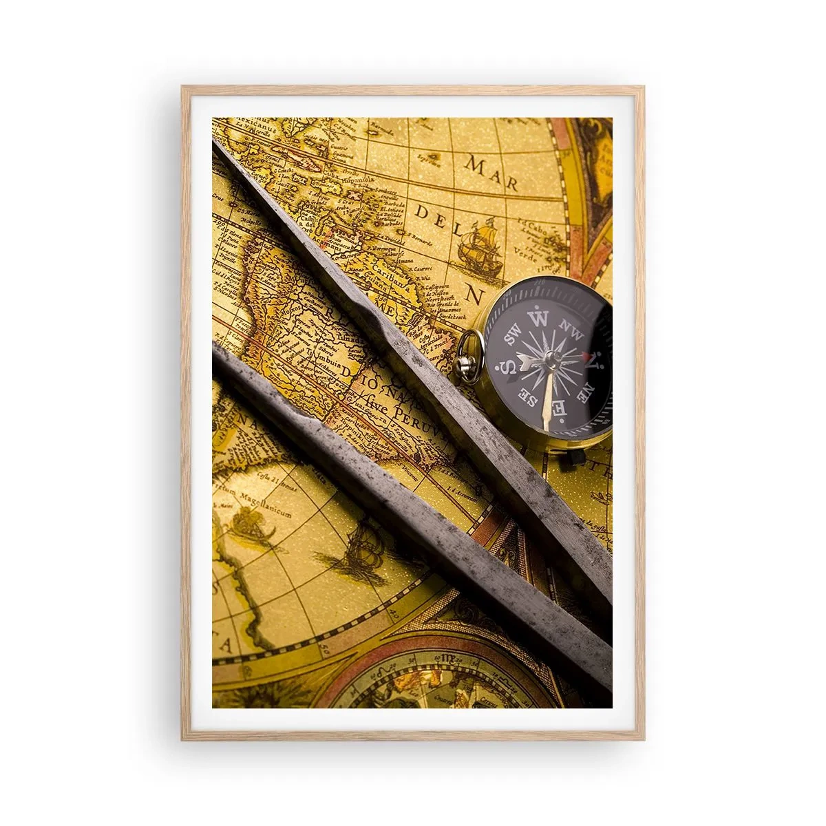 Poster in einem Rahmen aus heller Eiche - Wo sind diese Schätze? - 70x100 cm