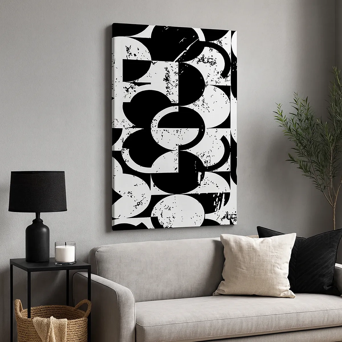 Bild auf Leinwand - Leinwandbild - Abstraktes schwarz-weißes geometrisches Muster mit Vintage-Effekt - 50x70cm - Weiß ist weiß und schwarz ist schwarz - Moderne Wanddekoration für Wohnzimmer und Schlafzimmer ARTTOR