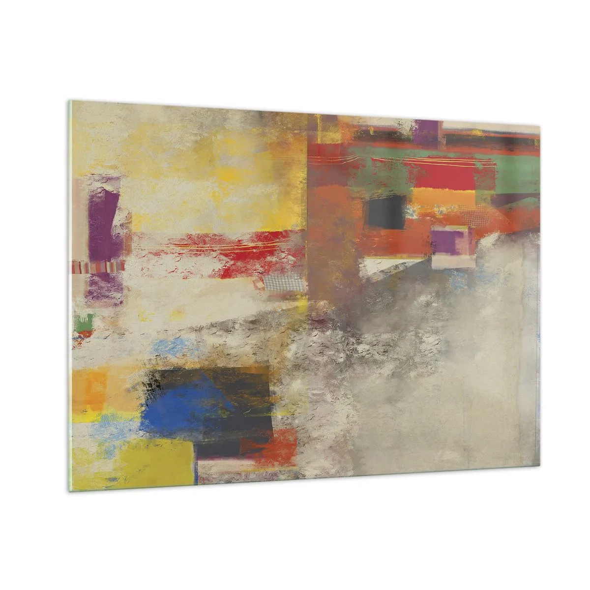 Glasbild - Bild auf glas - Bunte Abstraktion mit geometrischen Formen - 100x70cm - Geometrie der Farben - Moderne Wanddekoration für Wohnzimmer und Schlafzimmer ARTTOR