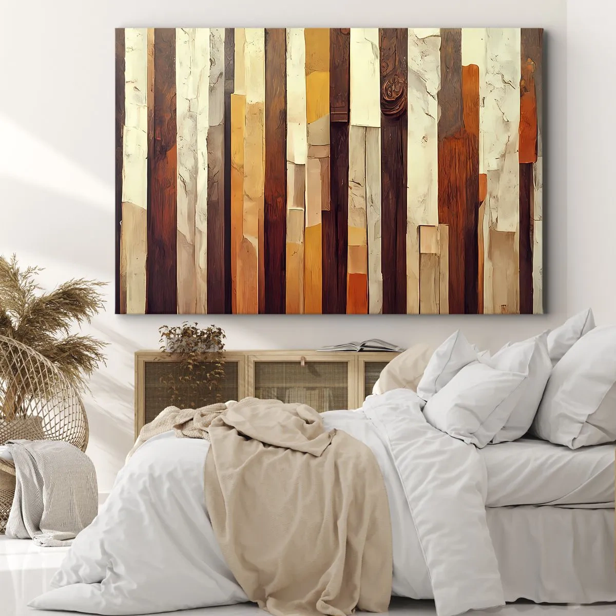 Bild auf Leinwand - Leinwandbild - Geometrische Komposition in Holz- und Goldtönen - 100x70cm - Hymne der Waldbäume - Moderne Wanddekoration für Wohnzimmer und Schlafzimmer ARTTOR