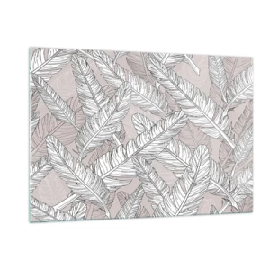 Glasbild - Bild auf glas - Schwarz-weiße Blätter auf beigem Hintergrund im grafischen Stil - 120x80cm - Ein Federwirbel - Moderne Wanddekoration für Wohnzimmer und Schlafzimmer ARTTOR