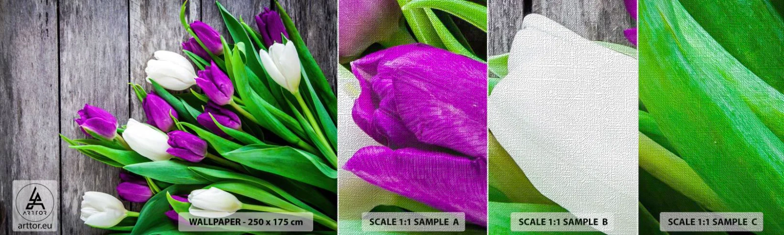 Fototapeten Muster Premium Canvas - Am Tag der Frühlingsferien - Blumen, Tulpen, Blumenstrauß - 100x30 cm