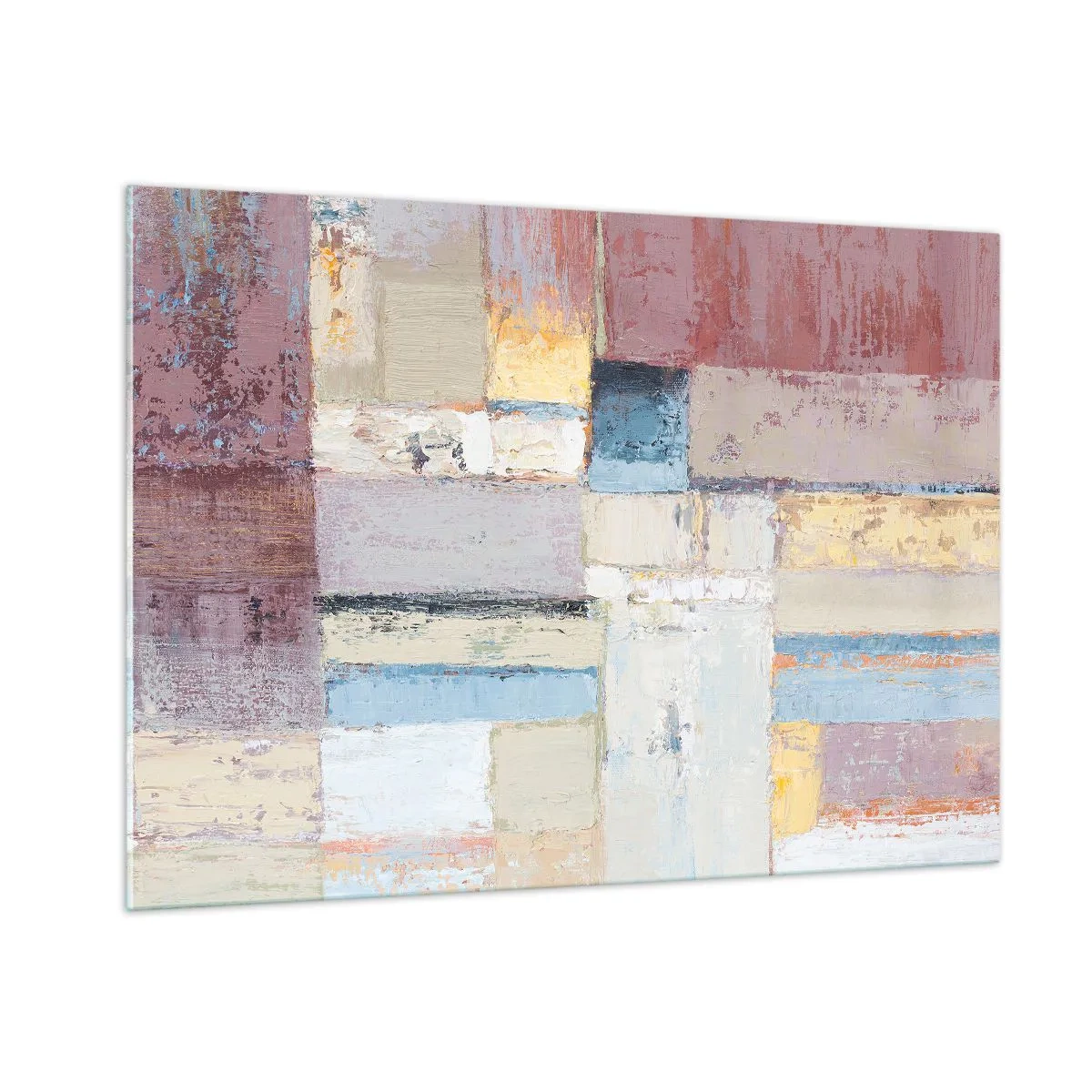 Glasbild - Bild auf glas - Abstrakte geometrische Komposition in Pastellfarben - 100x70cm - Ruhe der Geometrie - Moderne Wanddekoration für Wohnzimmer und Schlafzimmer ARTTOR