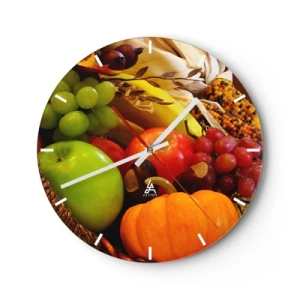 Wanduhr - Glasuhr - Herbstliches Obst und Gemüse in einem Korb - 30x30cm - Ein Korb voller Ernte - Moderne Wanddekoration für Wohnzimmer, Küche und Schlafzimmer ARTTOR