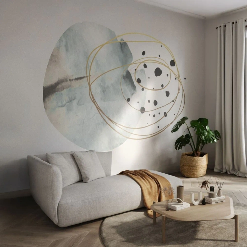 Fototapete Premium Canvas - Minimalistische Abstraktion mit geometrischem Muster und goldenen Linien - 100x70cm - Vom Weltraum umarmt - Moderne Wanddekoration für Wohnzimmer und Schlafzimmer ARTTOR