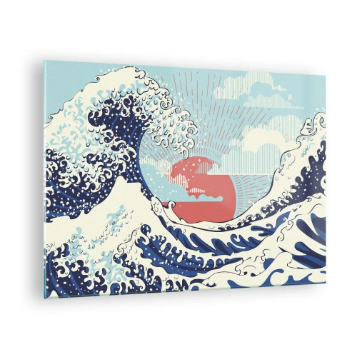 Glasbild - Bild auf glas - Eine stilisierte Welle, inspiriert von japanischer Kunst - 70x50cm - Von japanischer Inspiration - Moderne Wanddekoration für Wohnzimmer und Schlafzimmer ARTTOR