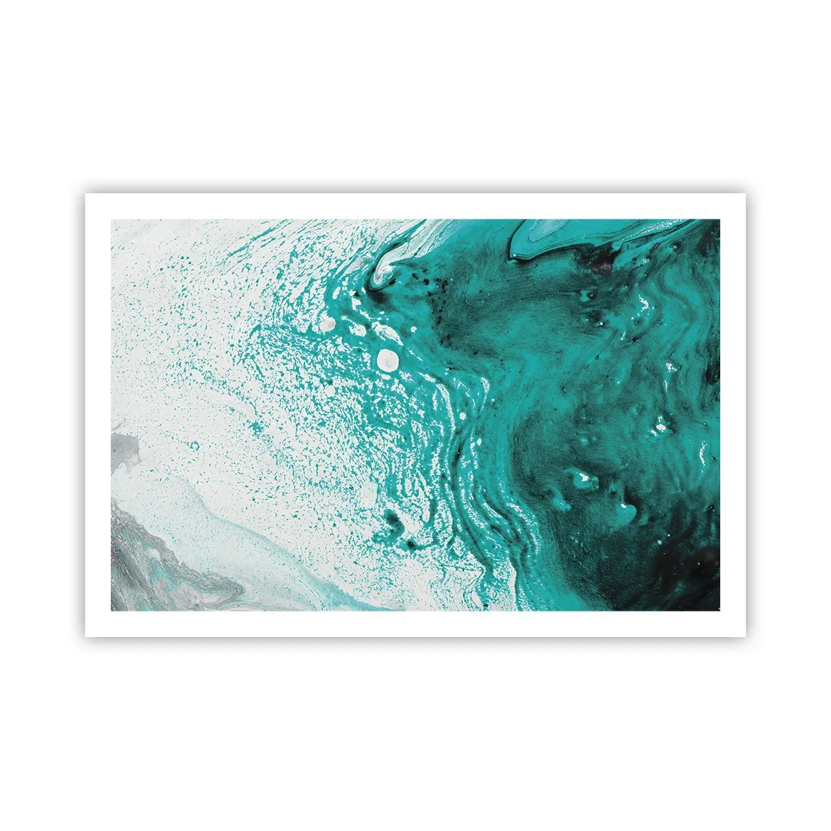 Poster - Verschmelzen in Weiß und Türkis - 91x61 cm