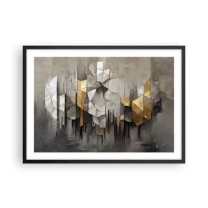Poster in einem schwarzem Rahmen - Geometrische Abstraktion in Gold- und Grautönen - 70x50cm - Komposition aus Eis und Licht - Moderne Wanddekoration für Wohnzimmer und Schlafzimmer ARTTOR