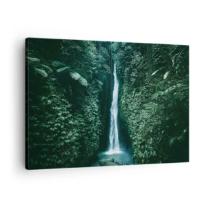 Bild auf Leinwand - Leinwandbild - Ein Wasserfall, umgeben von dichter tropischer Vegetation - 70x50cm - Tropisches Spa - Moderne Wanddekoration für Wohnzimmer und Schlafzimmer ARTTOR