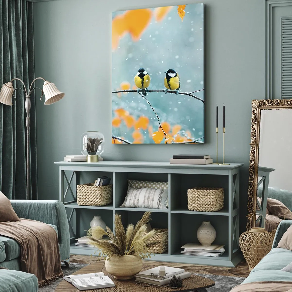 Bild auf Leinwand - Leinwandbild - Vogelklatsch - 45x80 cm