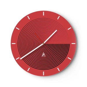 Wanduhr - Glasuhr - Roter Hintergrund mit schwarzen konzentrischen Kreisen und Kontrast - 30x30cm - Kreisbewegung - Moderne Wanddekoration für Wohnzimmer, Küche und Schlafzimmer ARTTOR