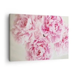 Bild auf Leinwand - Leinwandbild - Ein Strauß rosa Pfingstrosen auf hellem Hintergrund - 70x50cm - In rosa Glamour - Moderne Wanddekoration für Wohnzimmer und Schlafzimmer ARTTOR
