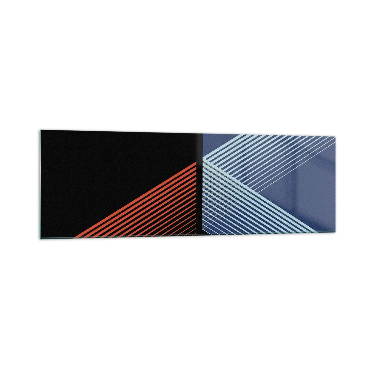 Glasbild - Bild auf glas - Geometrische Linien in Rot- und Blautönen - 160x50cm - Eine einfache Geschichte - Moderne Wanddekoration für Wohnzimmer und Schlafzimmer ARTTOR