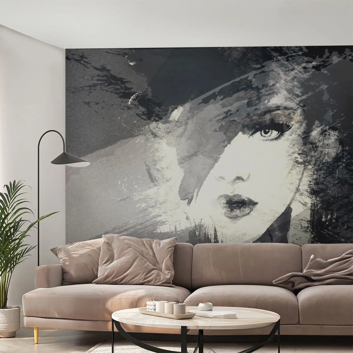 Fototapete Standard Eco - Hinter einem grauen Schleier - Das Gesicht einer Frau, Schwarz und weiß, Augen - 200x140 cm