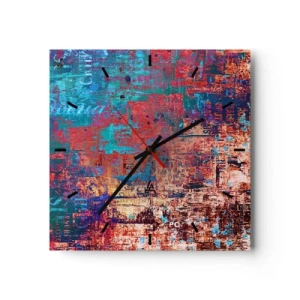 Wanduhr - Glasuhr - Eine abstrakte Komposition mit einer Mischung intensiver Farben. - 30x30cm - Erinnerung und Vergessen - Moderne Wanddekoration für Wohnzimmer und Schlafzimmer ARTTOR