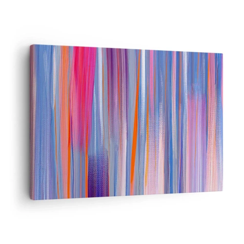 Bild auf Leinwand - Leinwandbild - Abstrakte vertikale Linien in Blau- und Rosatönen - 70x50cm - Aufstieg zum Regenbogen - Moderne Wanddekoration für Wohnzimmer und Schlafzimmer ARTTOR