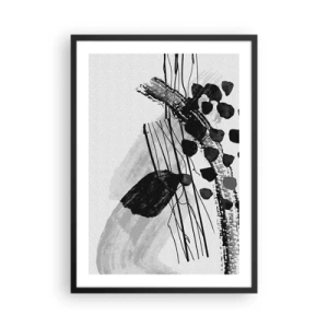 Poster in einem schwarzem Rahmen - Moderne Abstraktion in Schwarz-Weiß mit dynamischen Linien - 50x70cm - Organische Schwarz-Weiß-Abstraktion - Moderne Wanddekoration für Wohnzimmer und Schlafzimmer ARTTOR