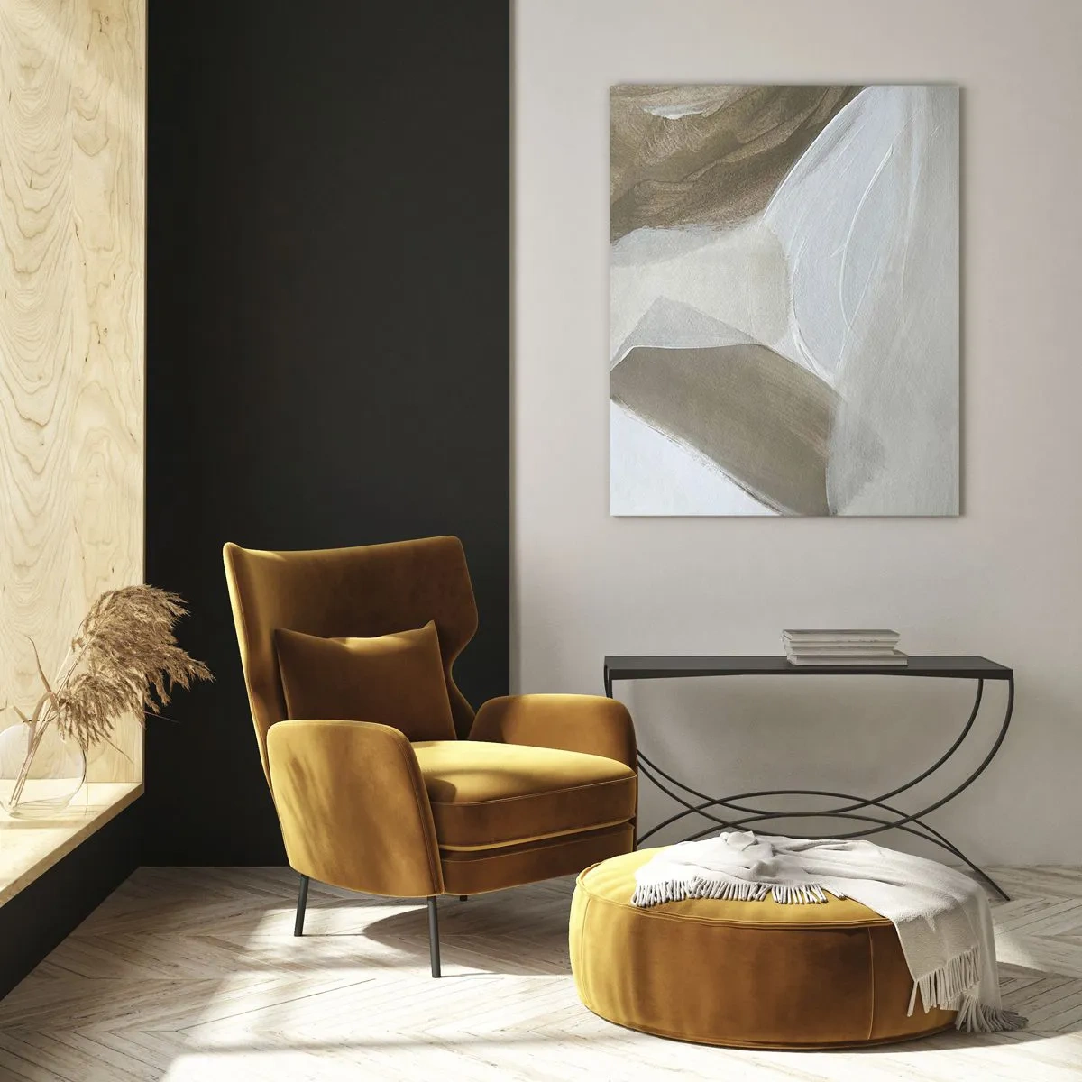 Glasbild - Bild auf glas - Zarte Abstraktion in Beige- und Weißtönen - 80x120cm - Welle aus Weiß - Moderne Wanddekoration für Wohnzimmer und Schlafzimmer ARTTOR