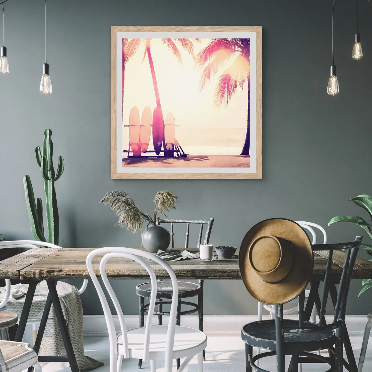 Poster in einem Rahmen aus heller Eiche - Es wird ein toller Tag - 40x40 cm