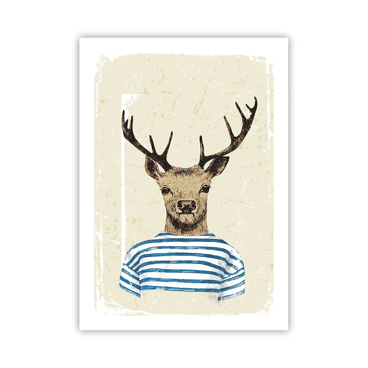 Poster - Grafik eines Hirsches in Matrosenkleidung - 50x70cm - Weil ich gestreifte T-Shirts mag! - Moderne Wanddekoration für Wohnzimmer und Schlafzimmer ARTTOR
