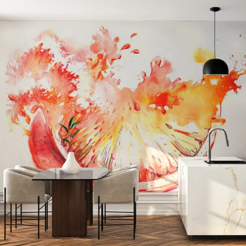Fototapete Premium Canvas - Saftige Erfrischung - Abstraktion, Orange, Grafik - 450x315 cm