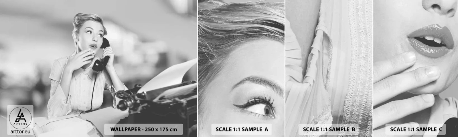 Fototapeten Muster Selbstklebend Deluxe Sticker - Hallo, wir sind in den 1950er Jahren. - Jahrgang, Schwarz und weiß, Retro - 100x30 cm