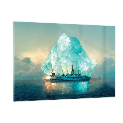 Glasbild - Bild auf glas - Ein Segelschiff vor einem riesigen Gletscher im arktischen Licht. - 120x80cm - Arktischer Diamant - Moderne Wanddekoration für Wohnzimmer und Schlafzimmer ARTTOR