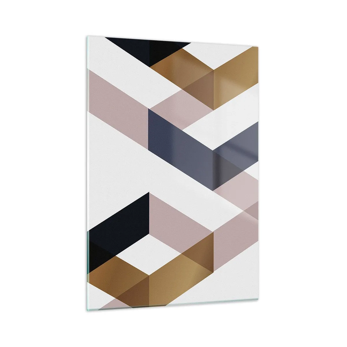 Glasbild - Bild auf glas - Geometrisches Muster in Gold- und Beigetönen - 50x70cm - Ebenen und Winkel - Moderne Wanddekoration für Wohnzimmer und Schlafzimmer ARTTOR
