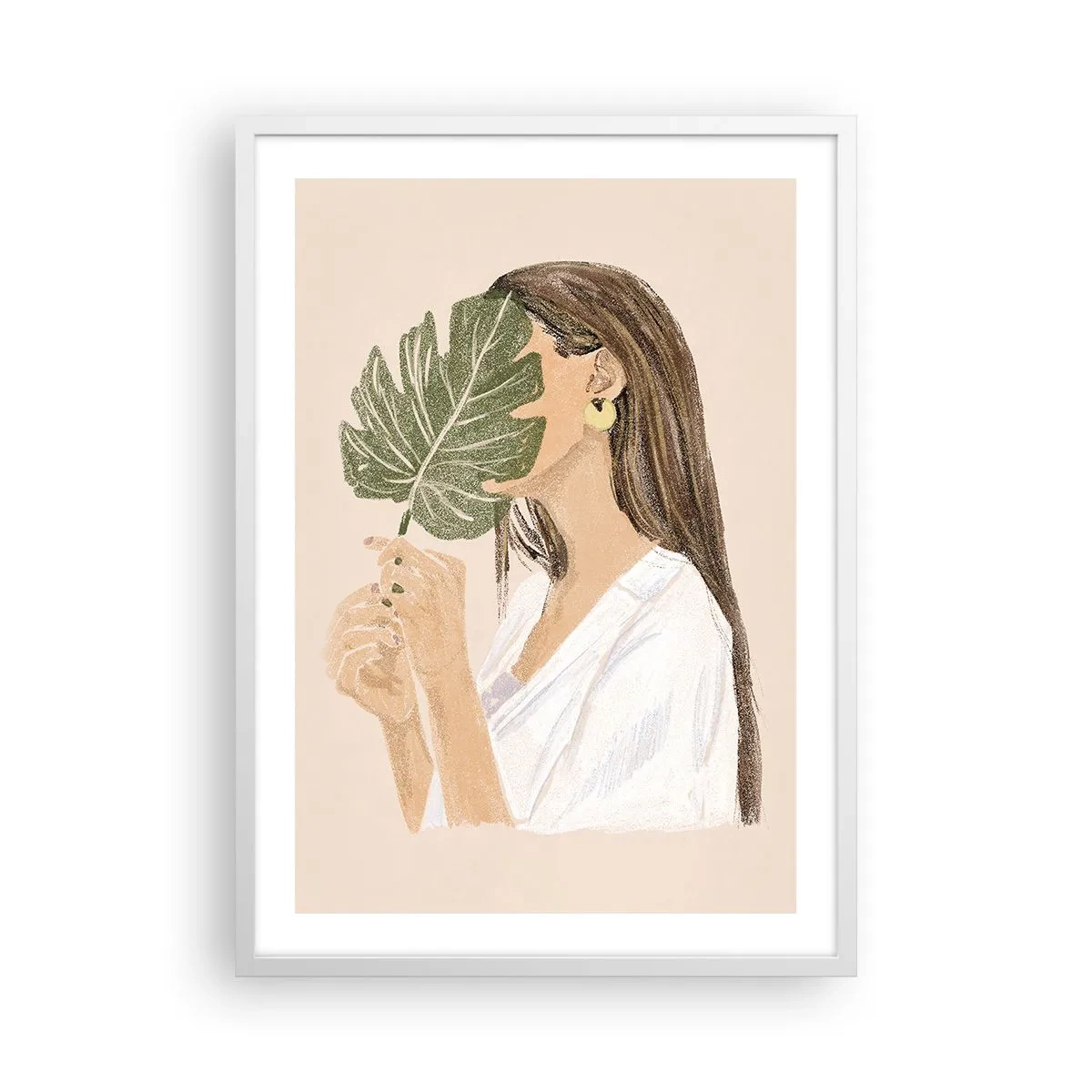 Poster in einem weißen Rahmen - Geheimnisvolles Porträt mit Fächer - 50x70 cm