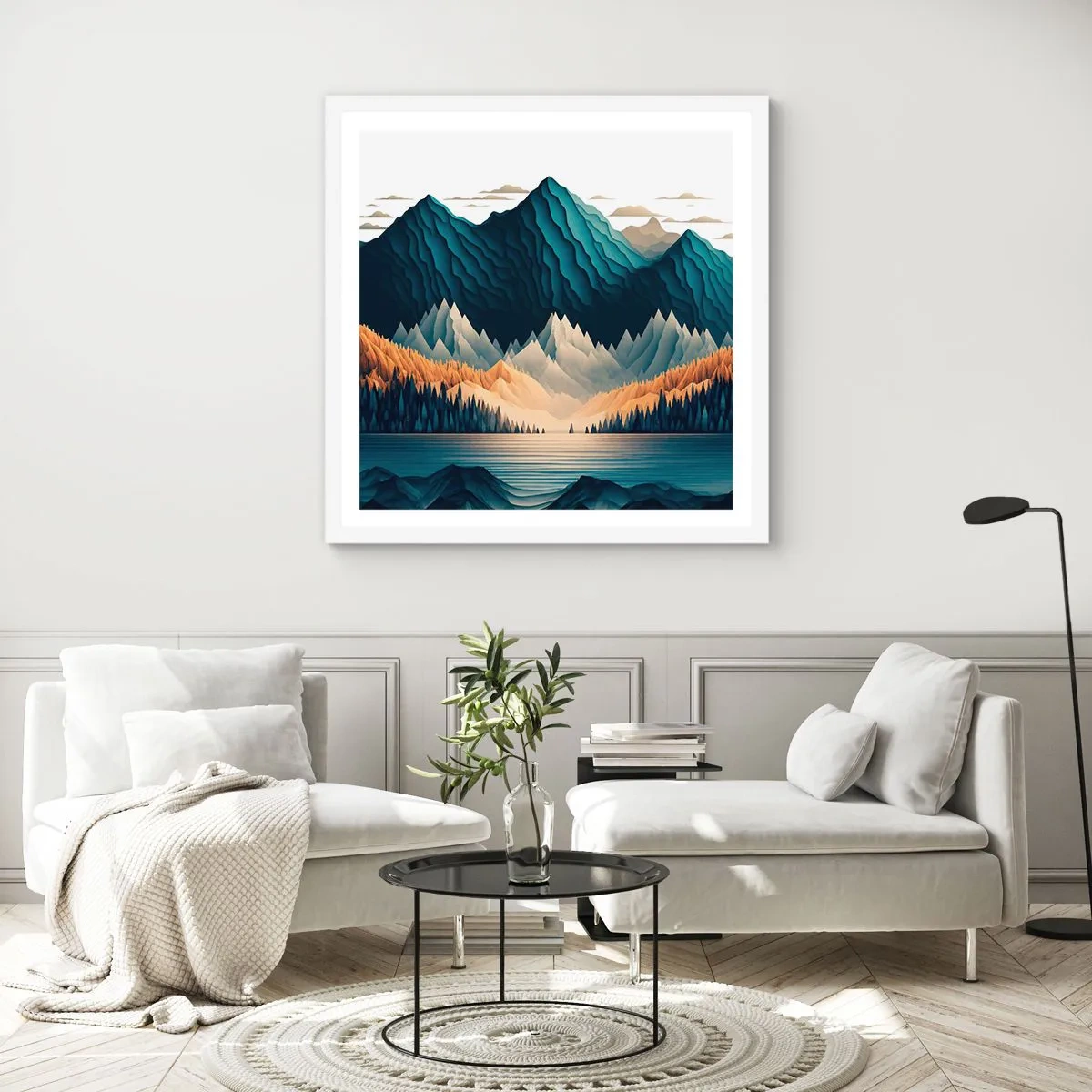 Poster in einem weißen Rahmen - Perfekte Berglandschaft - 60x60 cm