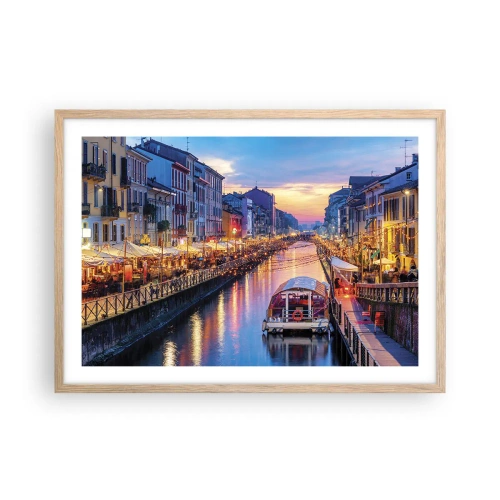 Poster in einem Rahmen aus heller Eiche - Ein Abend voller Licht und Spaß - 70x50 cm