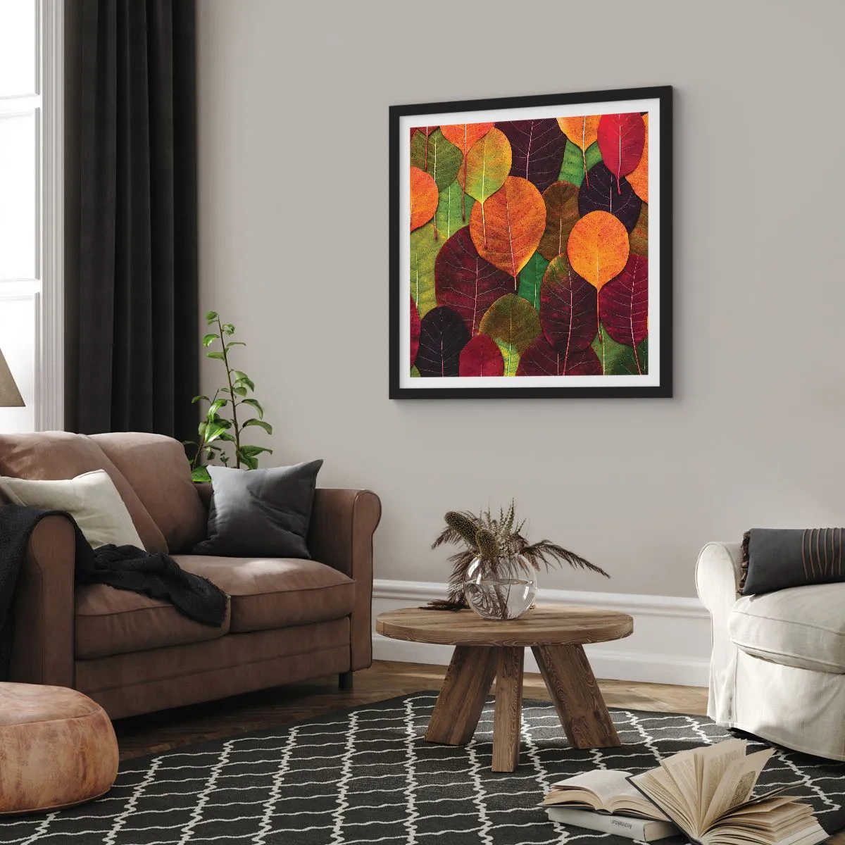 Poster in einem schwarzem Rahmen - Herbstmosaik - 40x40 cm