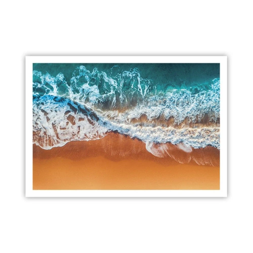 Poster - Luftaufnahme der Meereswellen, die an die Küste krachen - 100x70cm - Immer Hand in Hand - Moderne Wanddekoration für Wohnzimmer und Schlafzimmer ARTTOR