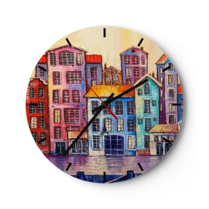 Wanduhr - Glasuhr - Stadt wie aus einem Märchen - 40x40 cm
