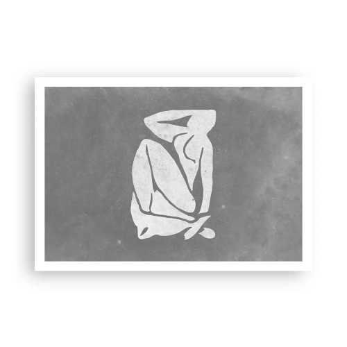 Poster - Eine minimalistische Silhouettenzeichnung auf grauem Hintergrund - 100x70cm - In Gedanken versunken - Moderne Wanddekoration für Wohnzimmer und Schlafzimmer ARTTOR