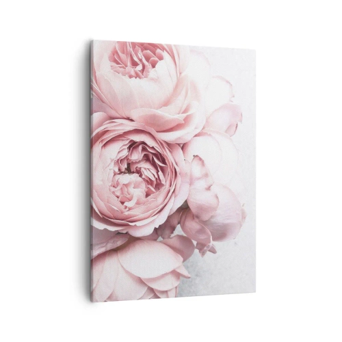 Bild auf Leinwand - Leinwandbild - Rosa Pfingstrosen in sanftem Licht vor hellem Hintergrund - 50x70cm - Für Romantiker - Moderne Wanddekoration für Wohnzimmer und Schlafzimmer ARTTOR