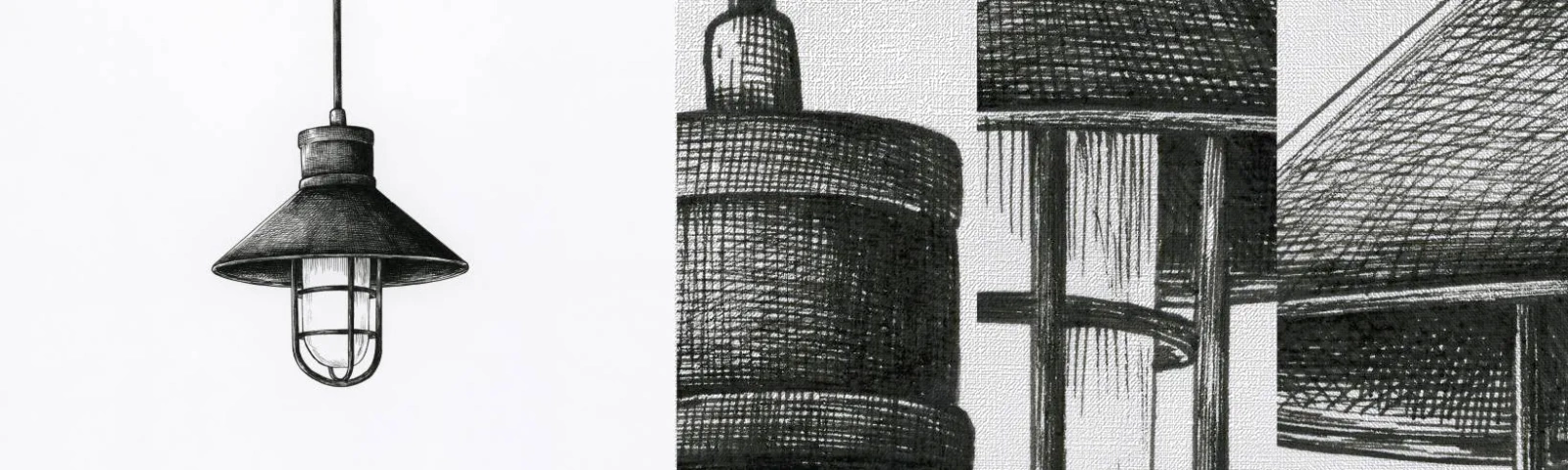 Fototapeten Muster Premium Canvas - Wie vor Jahren… - Lampe, Zeichnung, Bleistift - 100x30 cm