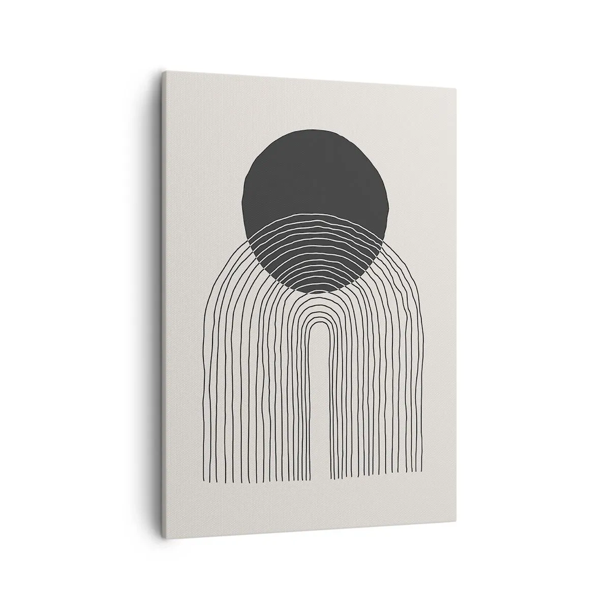 Bild auf Leinwand - Leinwandbild - Abstraktes Muster mit Linien und einem schwarzen Kreis auf hellem Hintergrund - 50x70cm - Zittern und Vertrauen - Moderne Wanddekoration für Wohnzimmer und Schlafzimmer ARTTOR
