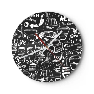 Wanduhr - Glasuhr - Kaffeemotiv im Stil einer Kreidezeichnung auf schwarzem Hintergrund - 30x30cm - Alles was Sie brauchen ist… - Moderne Wanddekoration für Wohnzimmer, Küche und Schlafzimmer ARTTOR